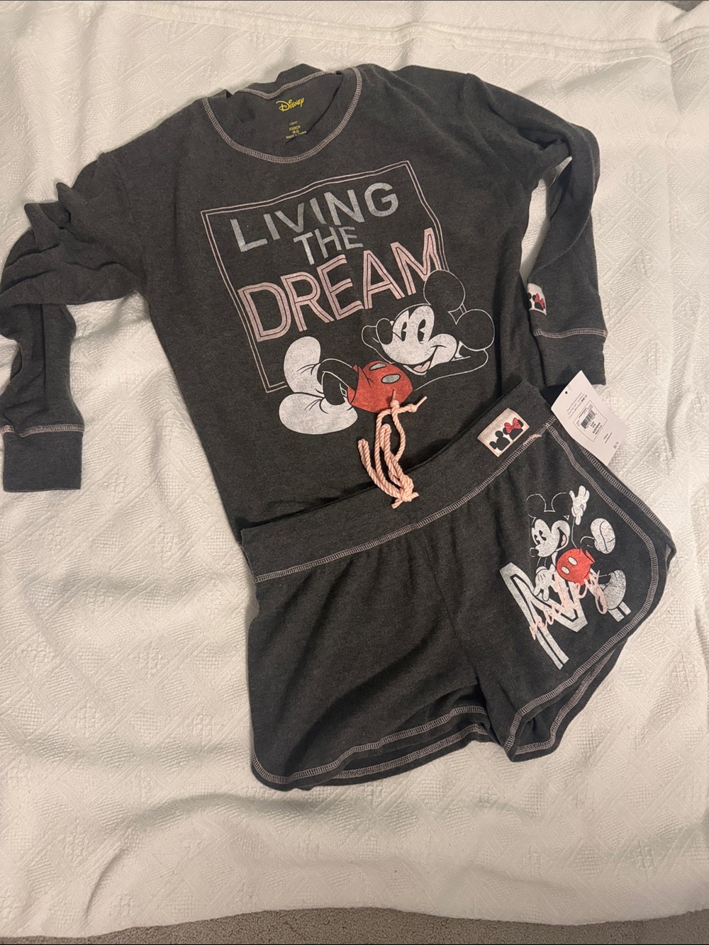 Woman’s Disney Charcoal Mickey Mouse "Living The Dream" Pajama Set with Pink